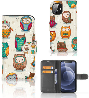 B2Ctelecom Bookcover Case Apple iPhone 12 Mini Telefoonhoesje Vrolijke Uilen