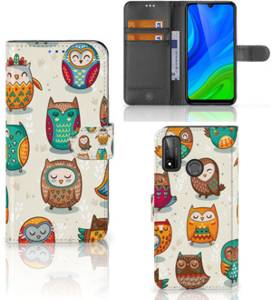 B2Ctelecom Bookcover Case Huawei P Smart 2020 Telefoonhoesje Vrolijke Uilen