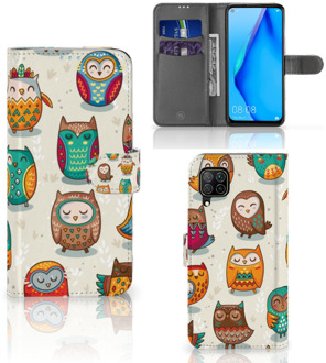 B2Ctelecom Bookcover Case Huawei P40 Lite Telefoonhoesje Vrolijke Uilen