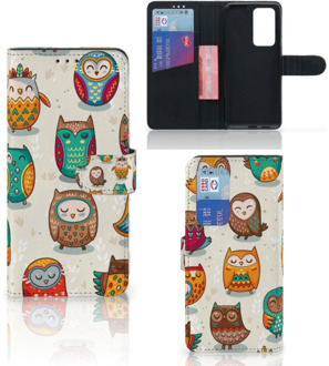 B2Ctelecom Bookcover Case Huawei P40 Pro Telefoonhoesje Vrolijke Uilen