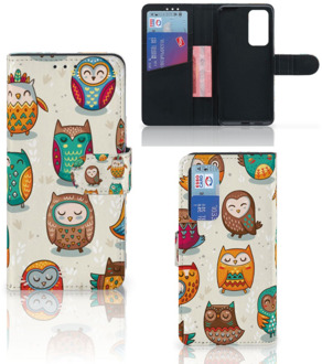 B2Ctelecom Bookcover Case Huawei P40 Telefoonhoesje Vrolijke Uilen