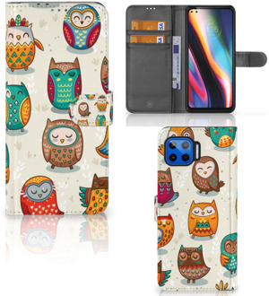 B2Ctelecom Bookcover Case Motorola Moto G 5G Plus Telefoonhoesje Vrolijke Uilen