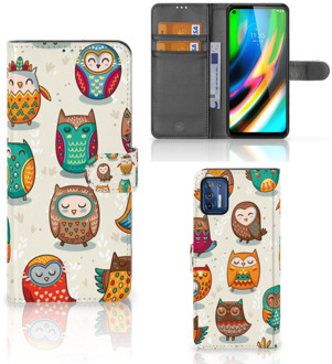 B2Ctelecom Bookcover Case Motorola Moto G9 Plus Telefoonhoesje Vrolijke Uilen