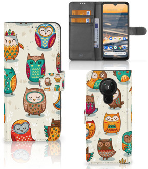 B2Ctelecom Bookcover Case Nokia 5.3 Telefoonhoesje Vrolijke Uilen