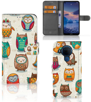 B2Ctelecom Bookcover Case Nokia 5.4 Telefoonhoesje Vrolijke Uilen