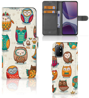 B2Ctelecom Bookcover Case OnePlus 8T Telefoonhoesje Vrolijke Uilen