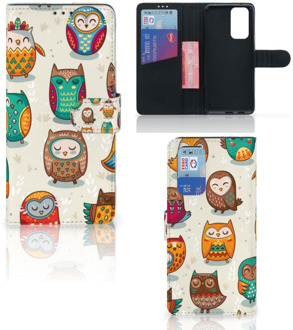 B2Ctelecom Bookcover Case OnePlus 9 Pro Telefoonhoesje Vrolijke Uilen