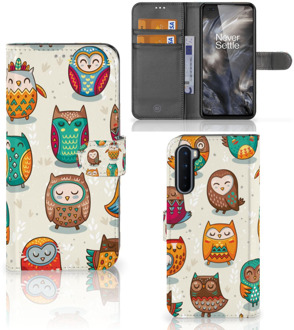 B2Ctelecom Bookcover Case OnePlus Nord Telefoonhoesje Vrolijke Uilen