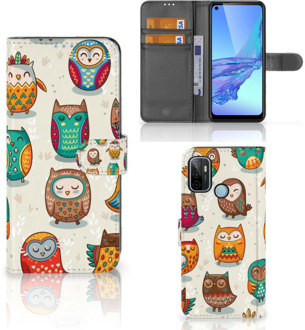 B2Ctelecom Bookcover Case OPPO A53 | OPPO A53s Telefoonhoesje Vrolijke Uilen