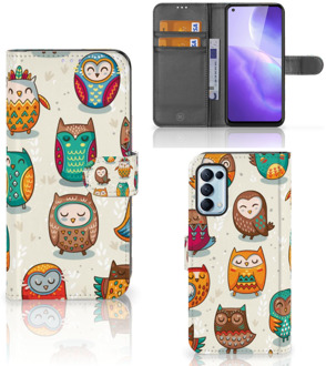 B2Ctelecom Bookcover Case OPPO Find X3 Lite Telefoonhoesje Vrolijke Uilen