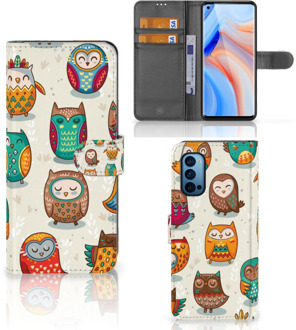 B2Ctelecom Bookcover Case OPPO Reno 4 Pro 5G Telefoonhoesje Vrolijke Uilen