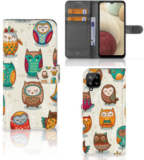 B2Ctelecom Bookcover Case Samsung Galaxy A12 Telefoonhoesje Vrolijke Uilen