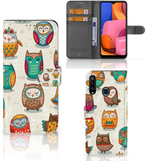 B2Ctelecom Bookcover Case Samsung Galaxy A20s Telefoonhoesje Vrolijke Uilen