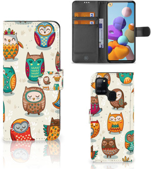 B2Ctelecom Bookcover Case Samsung Galaxy A21s Telefoonhoesje Vrolijke Uilen