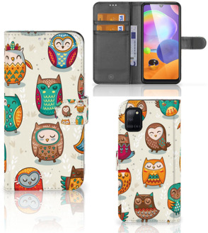 B2Ctelecom Bookcover Case Samsung Galaxy A31 Telefoonhoesje Vrolijke Uilen