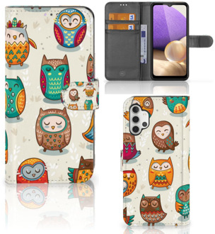 B2Ctelecom Bookcover Case Samsung Galaxy A32 4G Telefoonhoesje Vrolijke Uilen