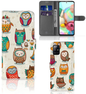 B2Ctelecom Bookcover Case Samsung Galaxy A71 Telefoonhoesje Vrolijke Uilen