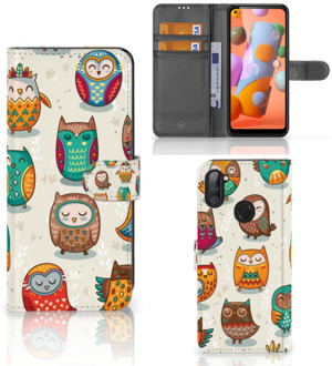 B2Ctelecom Bookcover Case Samsung Galaxy M11 | A11 Telefoonhoesje Vrolijke Uilen