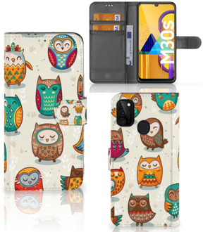 B2Ctelecom Bookcover Case Samsung Galaxy M21 Telefoonhoesje Vrolijke Uilen