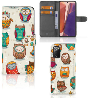 B2Ctelecom Bookcover Case Samsung Galaxy Note 20 Telefoonhoesje Vrolijke Uilen