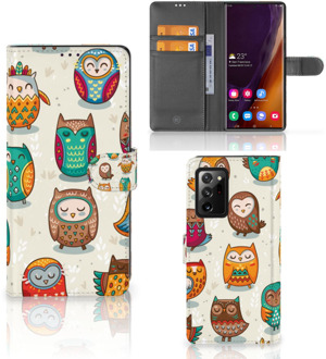 B2Ctelecom Bookcover Case Samsung Galaxy Note20 Ultra Telefoonhoesje Vrolijke Uilen