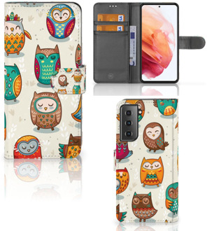 B2Ctelecom Bookcover Case Samsung Galaxy S21 Telefoonhoesje Vrolijke Uilen