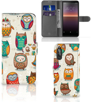 B2Ctelecom Bookcover Case Sony Xperia 10 II Telefoonhoesje Vrolijke Uilen