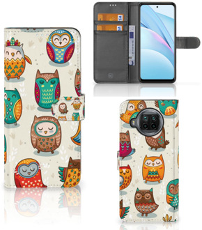 B2Ctelecom Bookcover Case Xiaomi Mi 10T Lite Telefoonhoesje Vrolijke Uilen