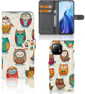 B2Ctelecom Bookcover Case Xiaomi Mi 11 Telefoonhoesje Vrolijke Uilen