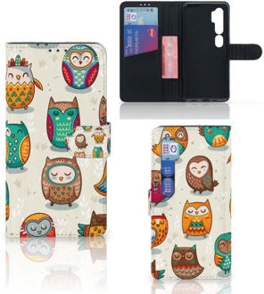 B2Ctelecom Bookcover Case Xiaomi Mi Note 10 Pro Telefoonhoesje Vrolijke Uilen