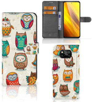 B2Ctelecom Bookcover Case Xiaomi Poco X3 Telefoonhoesje Vrolijke Uilen