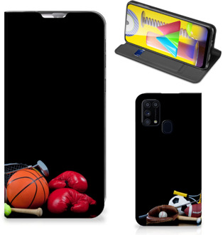 B2Ctelecom Bookcover Ontwerpen Samsung Galaxy M31 Smart Cover Voetbal, Tennis, Boxing…