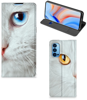 B2Ctelecom Bookcover OPPO Reno4 Pro 5G Smart Case Witte Kat