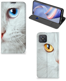 B2Ctelecom Bookcover OPPO Reno4 Z 5G Smart Case Witte Kat