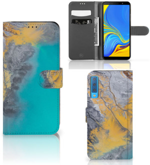 B2Ctelecom Bookcover Samsung A7 (2018) Design Marble Blue Gold