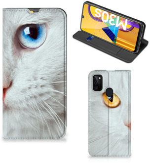 B2Ctelecom Bookcover Samsung Galaxy M21 Smart Case Witte Kat