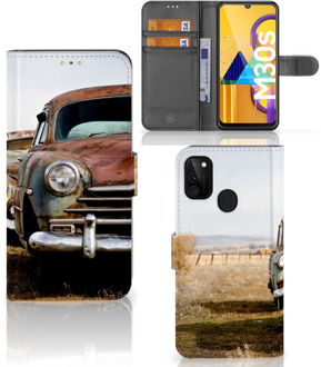 B2Ctelecom Bookcover Samsung Galaxy M21 Telefoonhoesje Vintage Auto