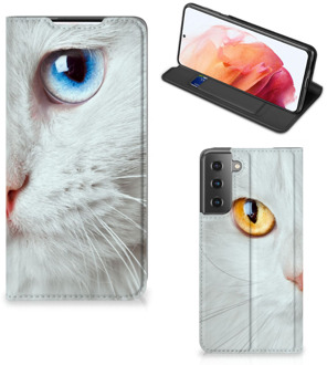 B2Ctelecom Bookcover Samsung Galaxy S21 Smart Case Witte Kat