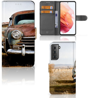 B2Ctelecom Bookcover Samsung Galaxy S21 Telefoonhoesje Vintage Auto