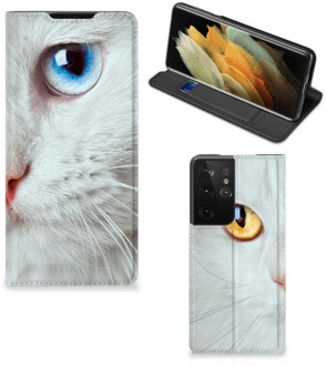 B2Ctelecom Bookcover Samsung Galaxy S21 Ultra Smart Case Witte Kat