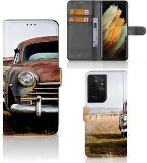 B2Ctelecom Bookcover Samsung Galaxy S21 Ultra Telefoonhoesje Vintage Auto