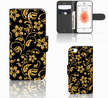 B2Ctelecom Bookhoesje iPhone 5s | SE Gouden Bloemen