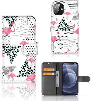 B2Ctelecom Bookstyle Case Apple iPhone 12 Mini Telefoonhoesje Personaliseren Flamingo Triangle