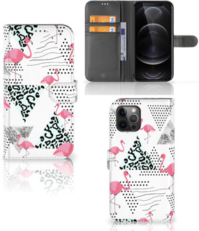 B2Ctelecom Bookstyle Case Apple iPhone 12 Pro Max Telefoonhoesje Personaliseren Flamingo Triangle