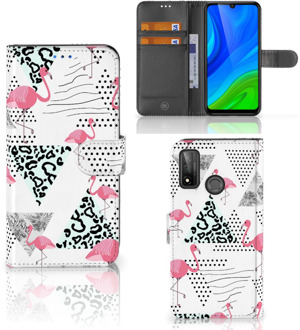 B2Ctelecom Bookstyle Case Huawei P Smart 2020 Telefoonhoesje Personaliseren Flamingo Triangle