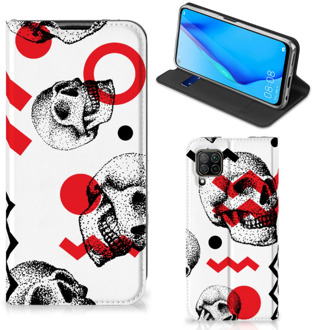 B2Ctelecom Bookstyle Case Huawei P40 Lite Smart Cover Skull Red