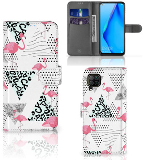 B2Ctelecom Bookstyle Case Huawei P40 Lite Telefoonhoesje Personaliseren Flamingo Triangle