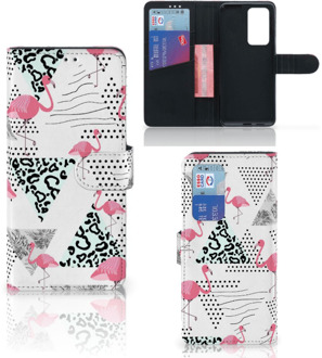 B2Ctelecom Bookstyle Case Huawei P40 Pro Telefoonhoesje Personaliseren Flamingo Triangle