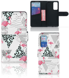 B2Ctelecom Bookstyle Case Huawei P40 Telefoonhoesje Personaliseren Flamingo Triangle