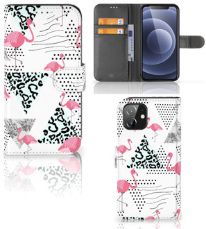 B2Ctelecom Bookstyle Case iPhone 12 | 12 Pro (6.1") Telefoonhoesje Personaliseren Flamingo Triangle